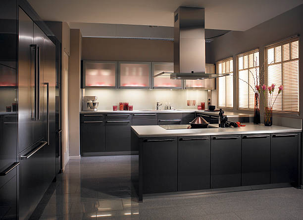 View of a modern stylish luxury kitchen in an expensive apartment complex